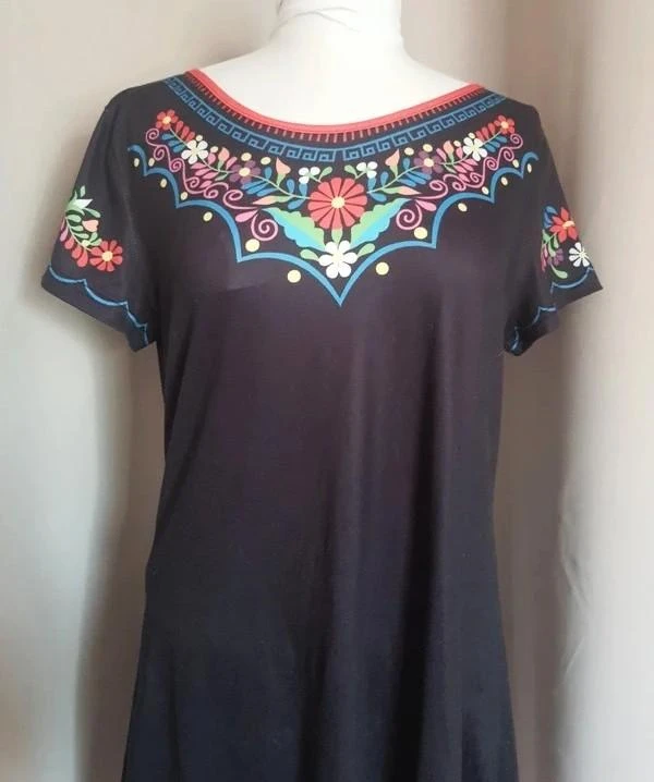 Vestido negro de manga corta con estampado floral talla 40 - L – photo 2